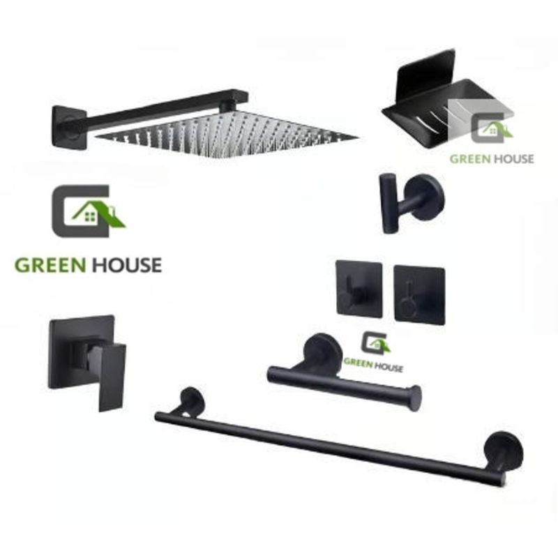 GREEN HOUSE - kit MONOCOMANDO DE DUCHA CON SALIDA CUADRADA mas toallero