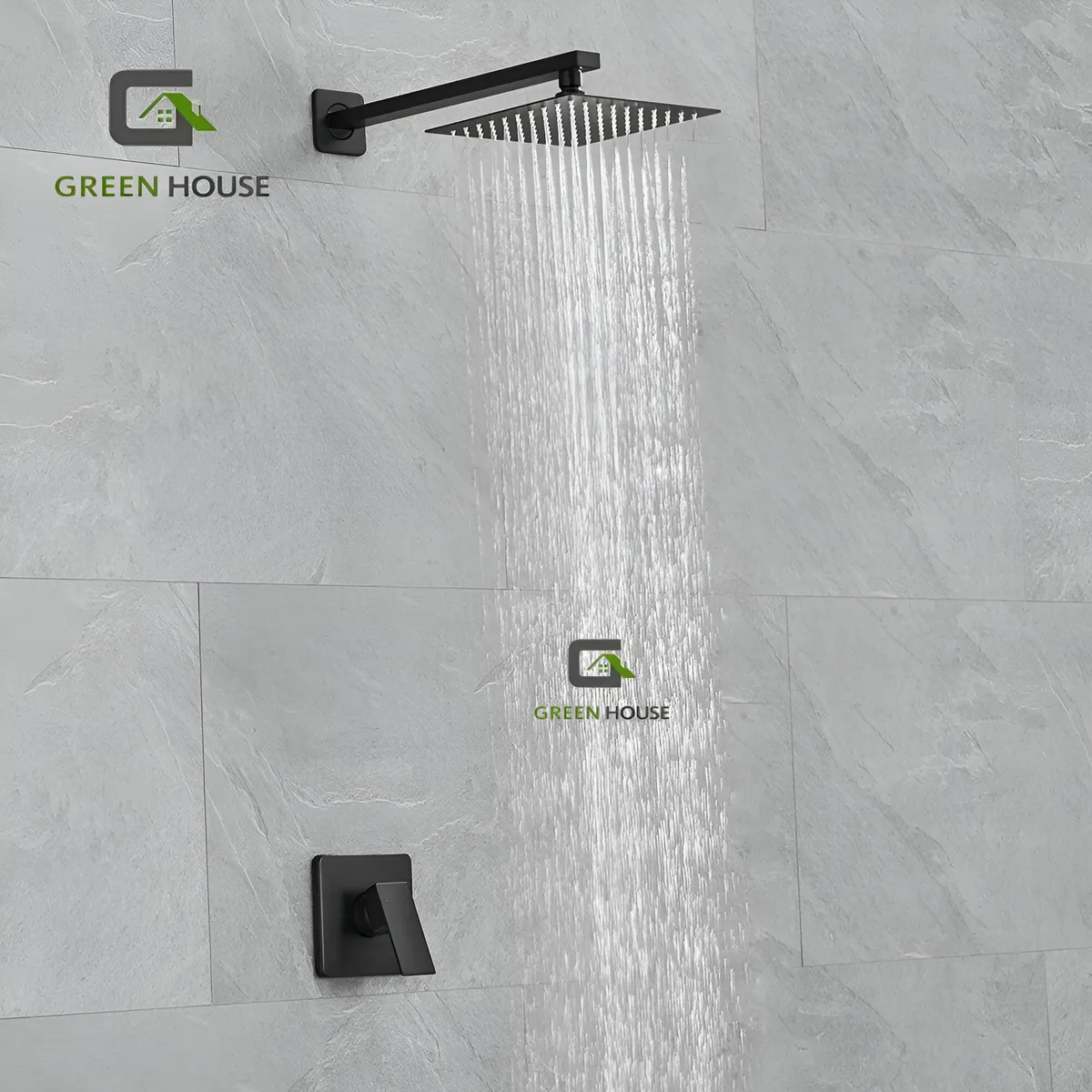 GREEN HOUSE - KIT MONOCOMANDO DE DUCHA 8 PULGADAS CON SALIDA CUADRADA + ACCESORIOS