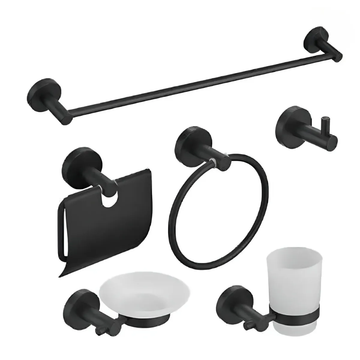 GREEN HOUSE - KIT 6 PIEZAS TOALLERO ACERO SUS 304 NEGRO MATE