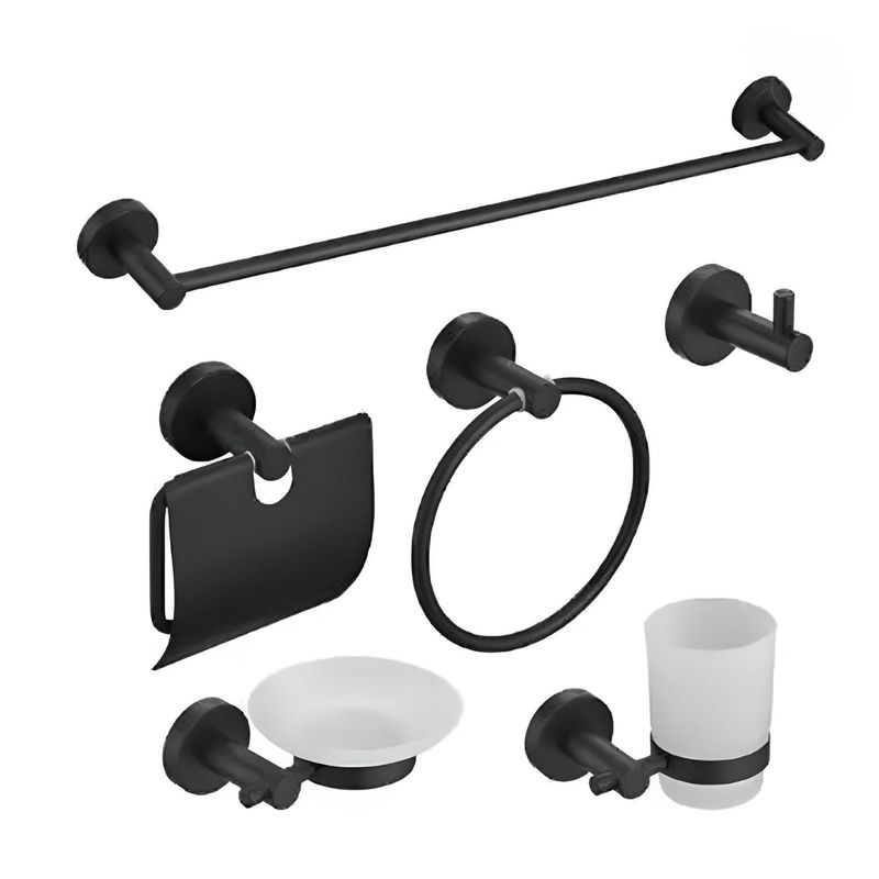 GREEN HOUSE - KIT 6 PIEZAS TOALLERO ACERO SUS 304 NEGRO MATE