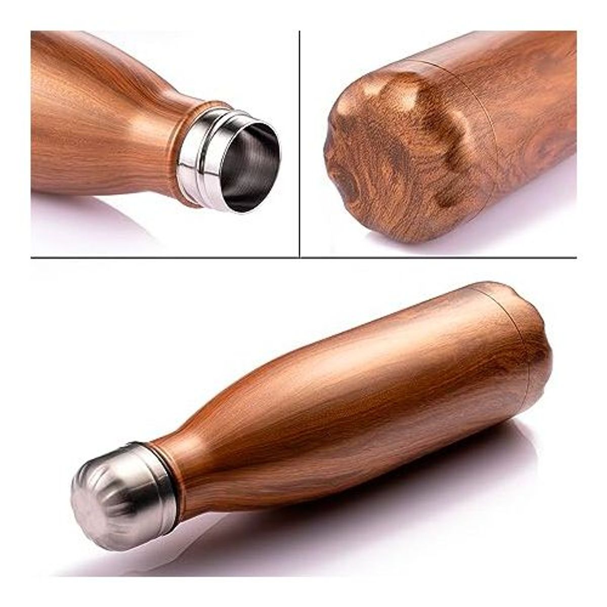 GENERICO - Botella Estilo Madera Camping Trekking Acero Inoxidable