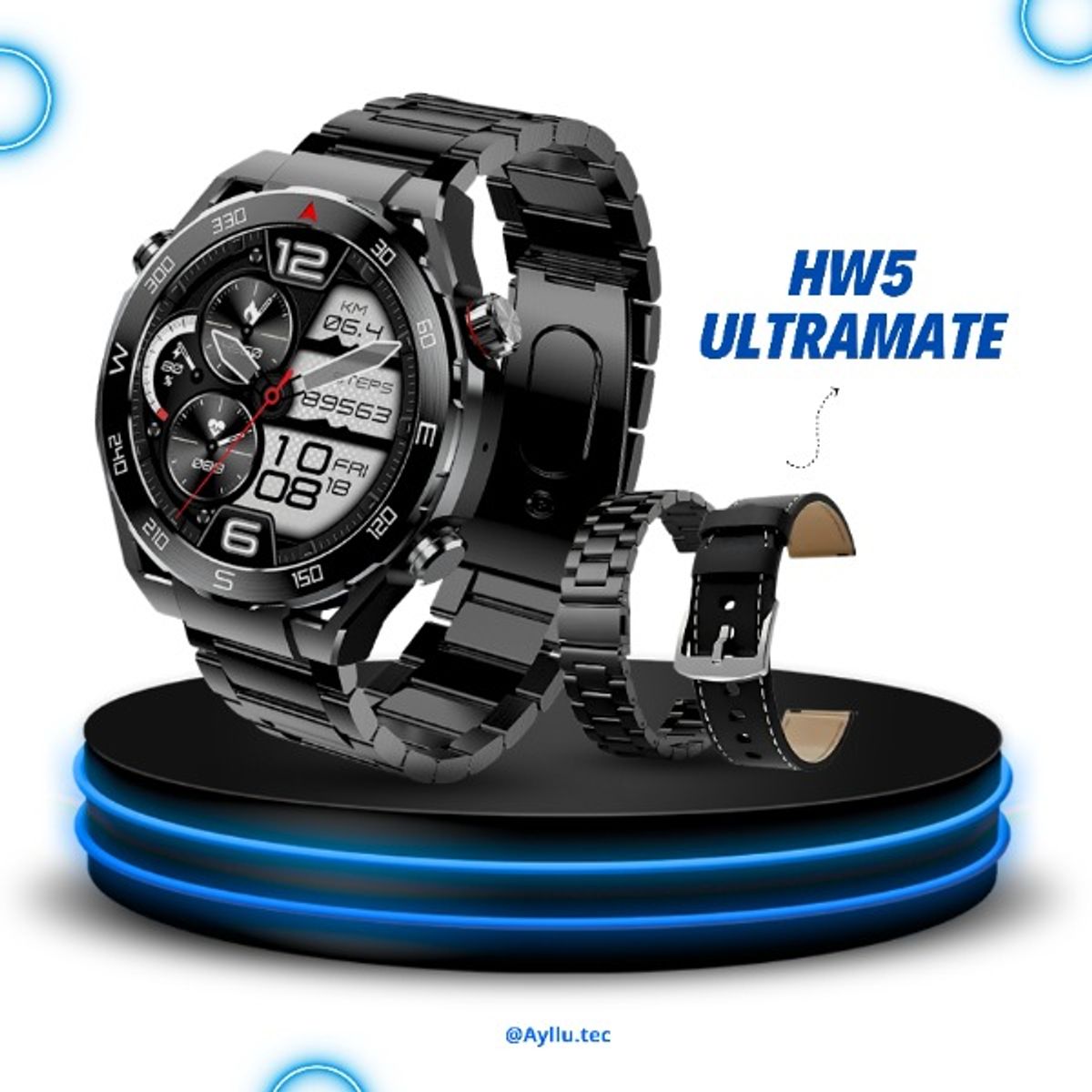 OEM - Smartwatch HW5 Ultimate con 03 Correas pantalla Amoled + Audifono