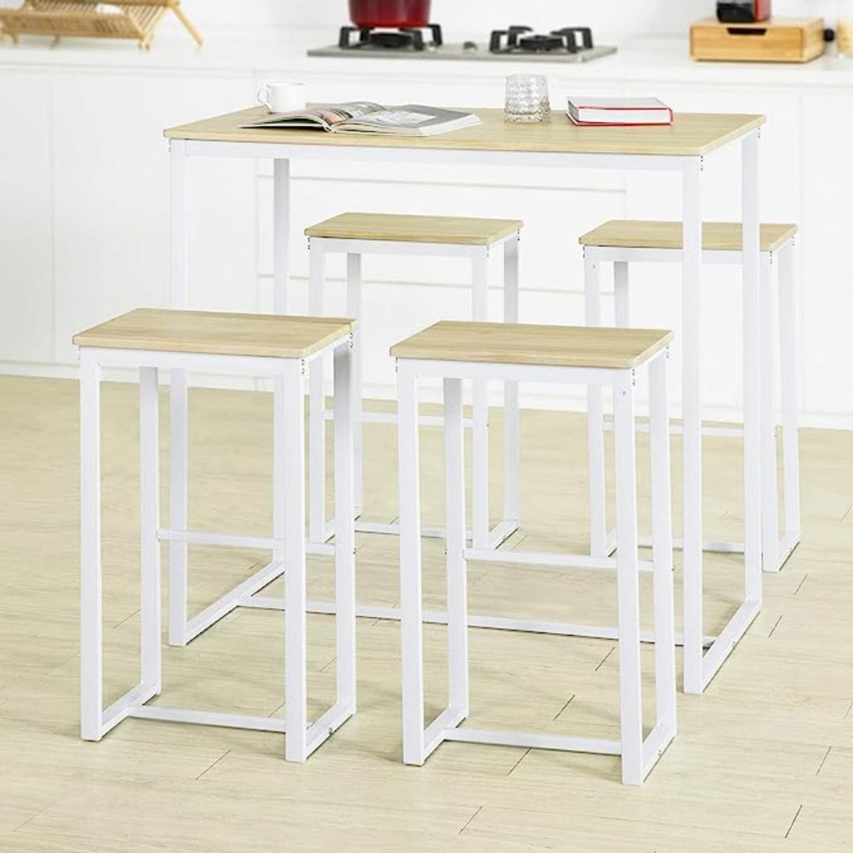 VENTITAS HOME - Mesa Bar + 4 Sillas Okuwaki Ventitas Home Rovere y Blanco