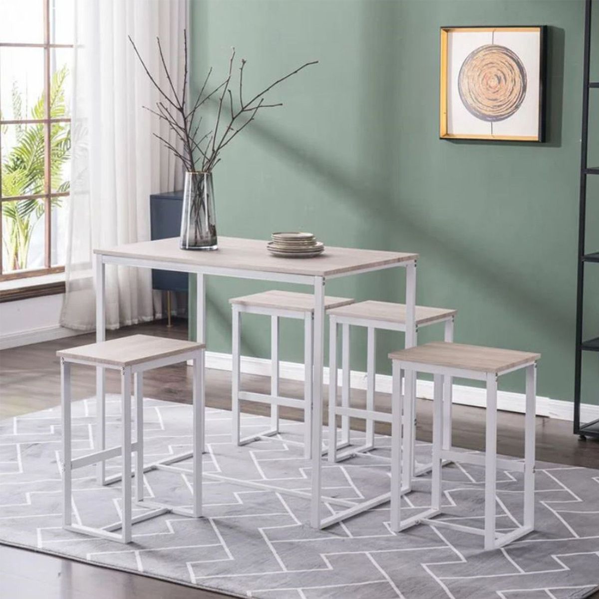 VENTITAS HOME - Mesa Bar + 4 Sillas Griffit Ventitas Home Manzano y Blanco