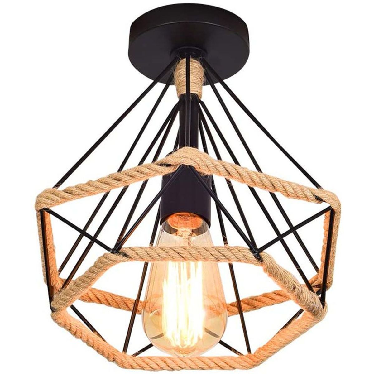 HOME NEAT - Lámpara de techo Diamante Luz Colgante con cuerda de cáñamo Ø25cm