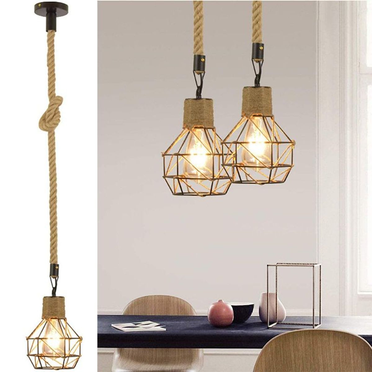 HOME NEAT - Lampara Colgante Iluminación Vintage Lámpara de Cuerda Cage