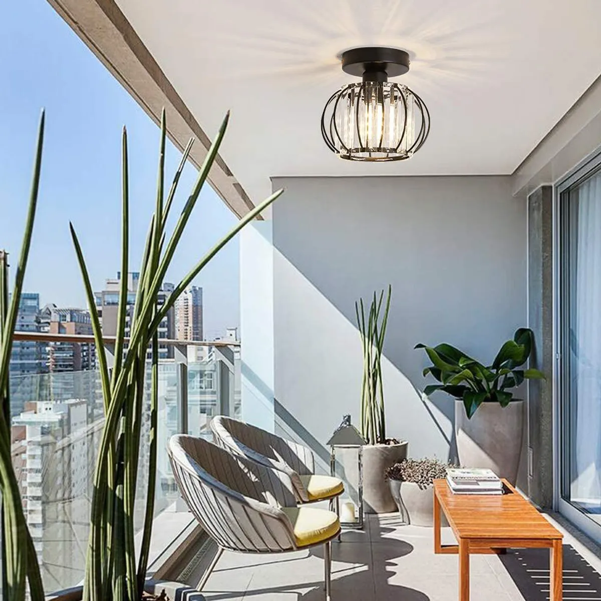 HOME NEAT - Lámpara de techo Moderna cristal con sombra hierro