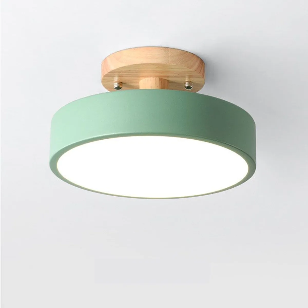 HOME NEAT - LED Lámpara de Techo Moderna Ø18cm Base de Madera 3 Colores Verde