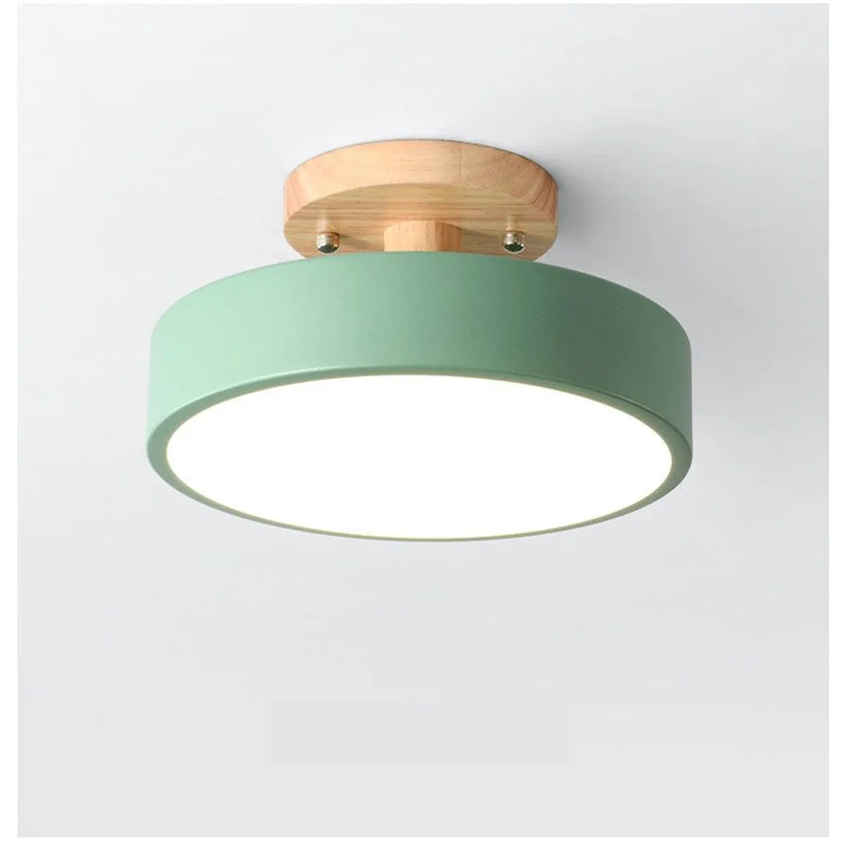 HOME NEAT - LED Lámpara de Techo Moderna Ø18cm Base de Madera 3 Colores Verde