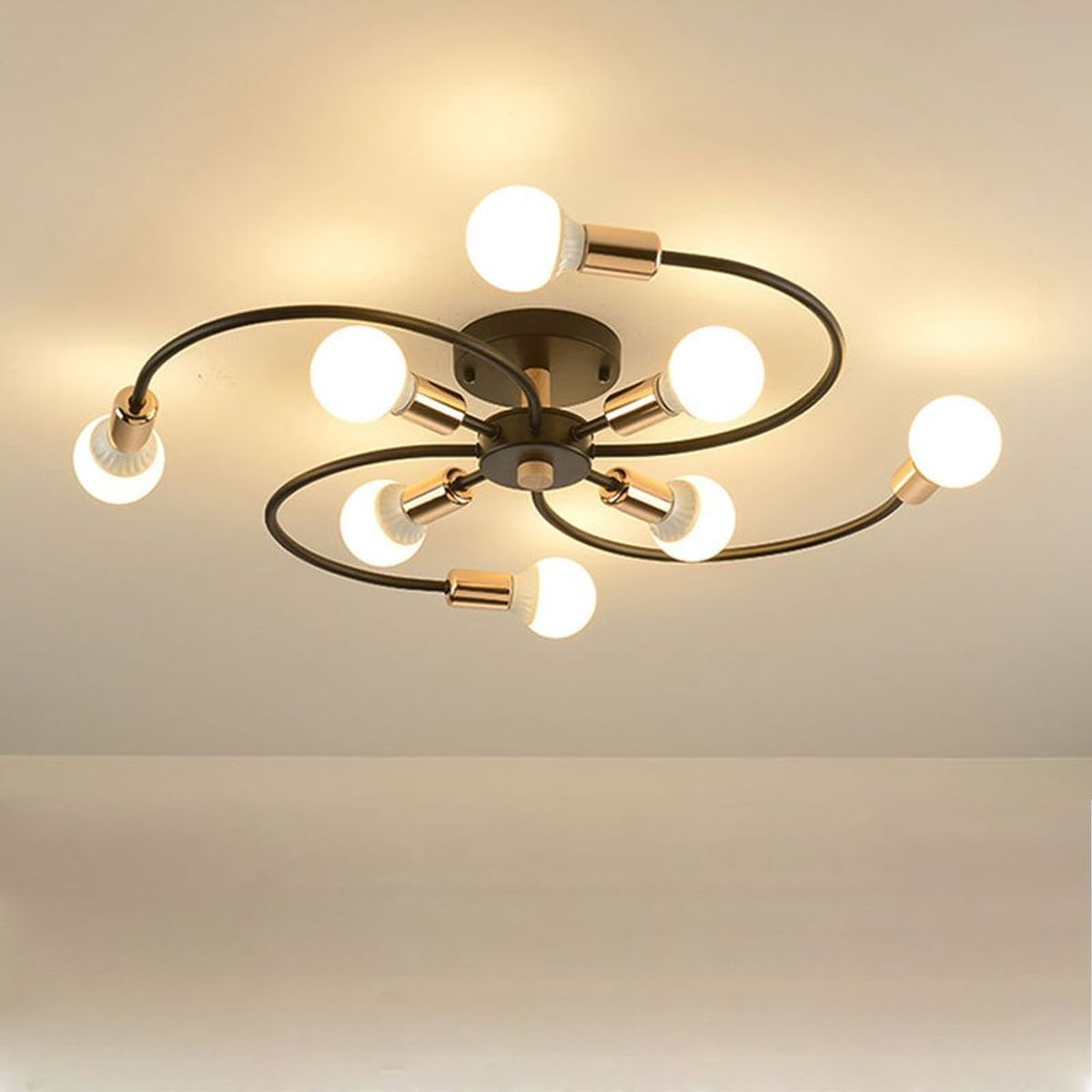 HOME NEAT - Lámpara colgante modelo flor 8 luces color Negro Oro