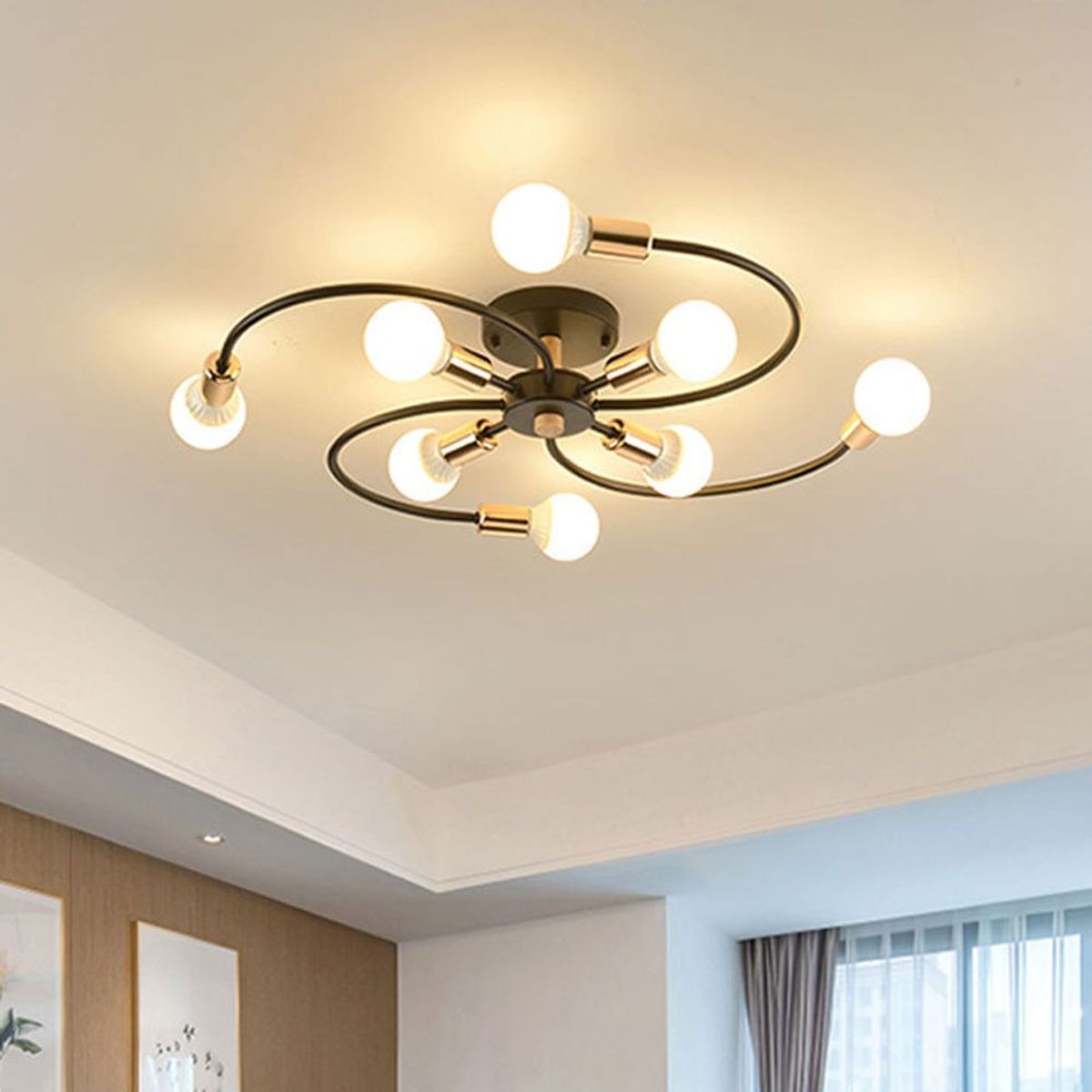 HOME NEAT - Lámpara colgante modelo flor 8 luces color Negro Oro