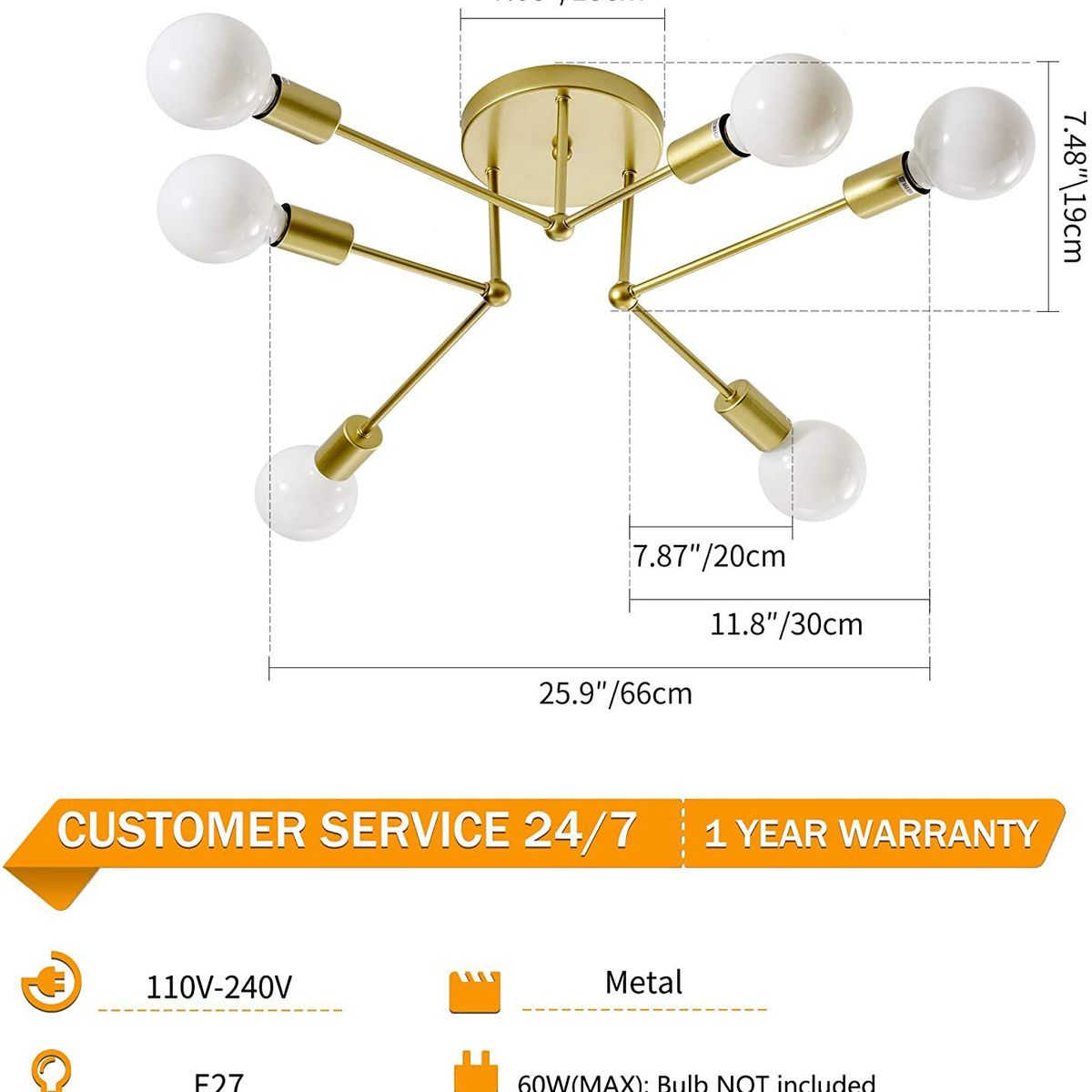 HOME NEAT - Lámpara colgante modelo araña color dorado