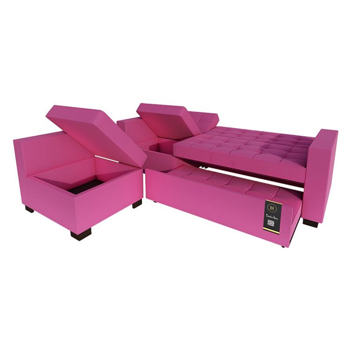 BARAKA HOME - Sofá Cama Multifuncional Kavala 3 Cuerpos - Fucsia