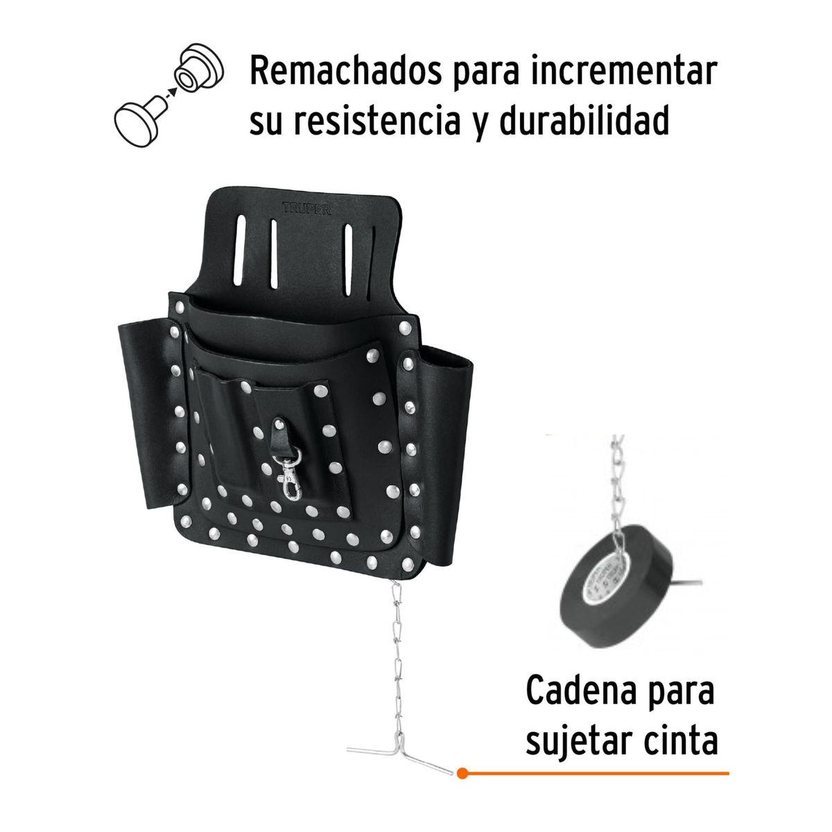 TRUPER - Porta herramientas de cuero 8 compartimentos, Truper