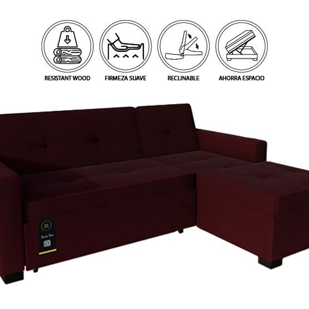 BARAKA HOME - Sofá Cama Seccional Debar Derecho 3 Cuerpos - Vino