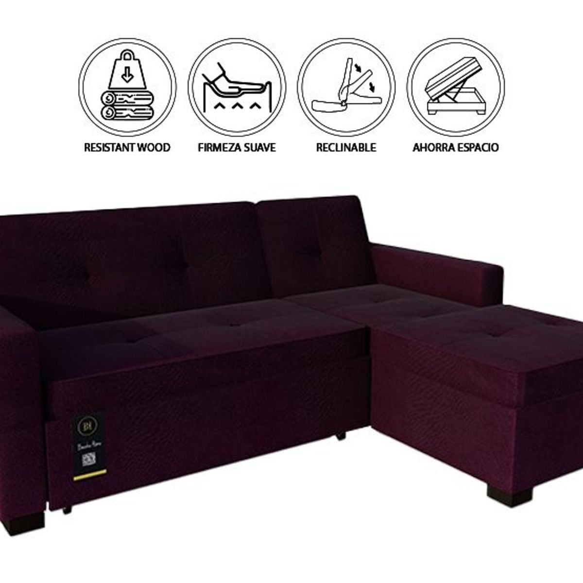 BARAKA HOME - Sofá Cama Seccional Debar Derecho 3 Cuerpos - Púrpura