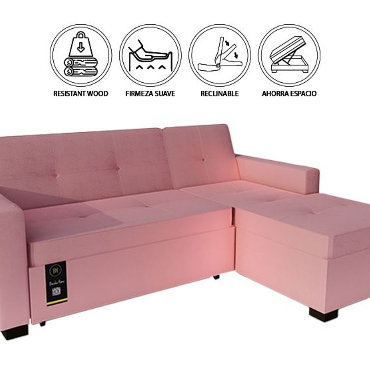 BARAKA HOME - Sofá Cama Seccional Debar Derecho 3 Cuerpos - Rosa
