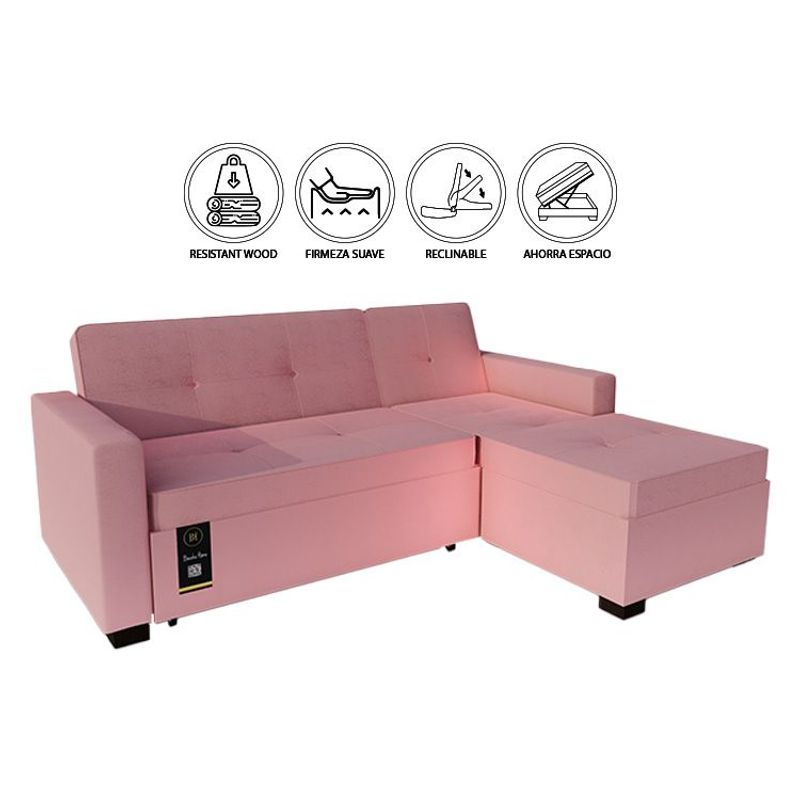 BARAKA HOME - Sofá Cama Seccional Debar Derecho 3 Cuerpos - Rosa