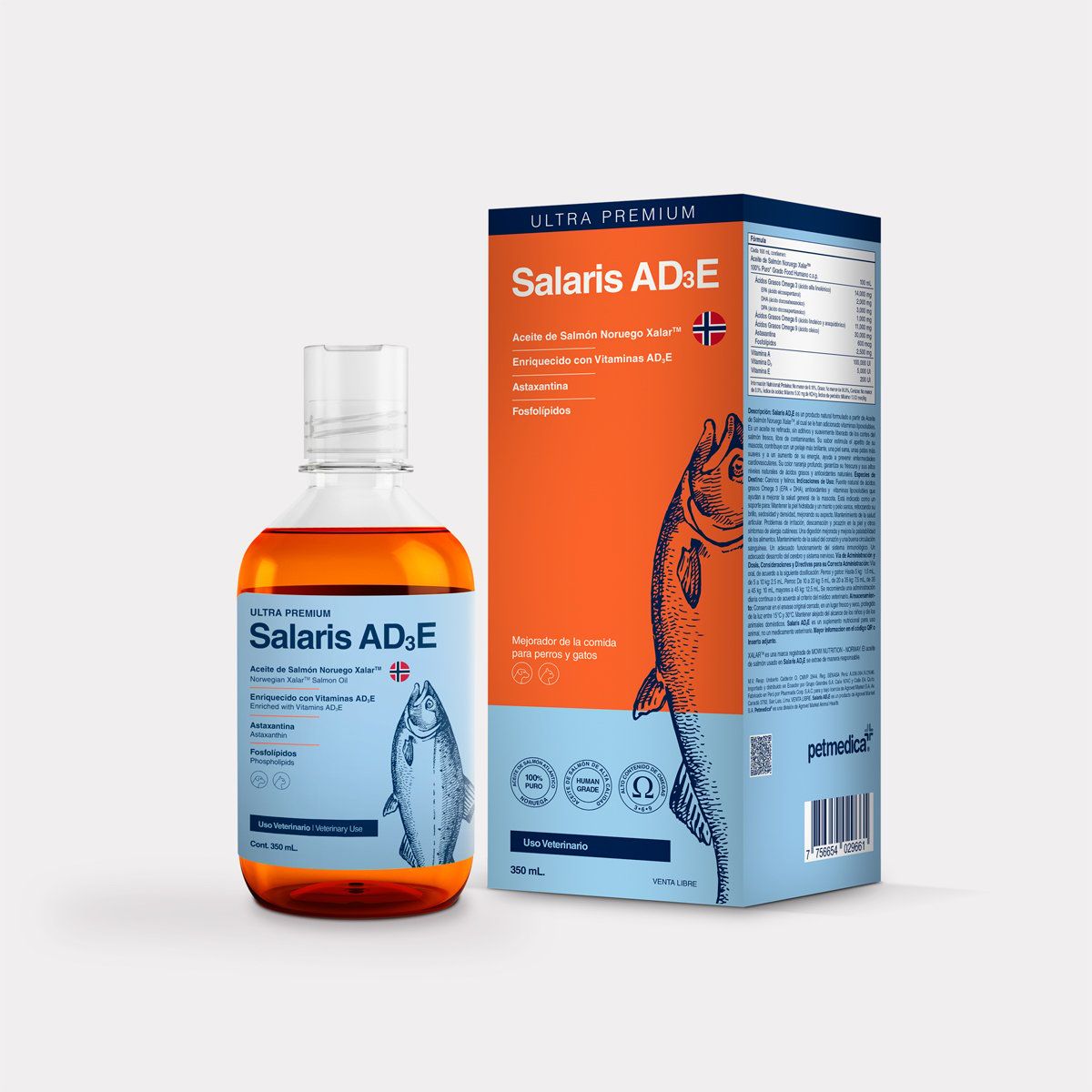 AGROVET - ACEITE DE SALMÓN PARA PERROS Y GATOS SALARIS AD3E X 350 ML