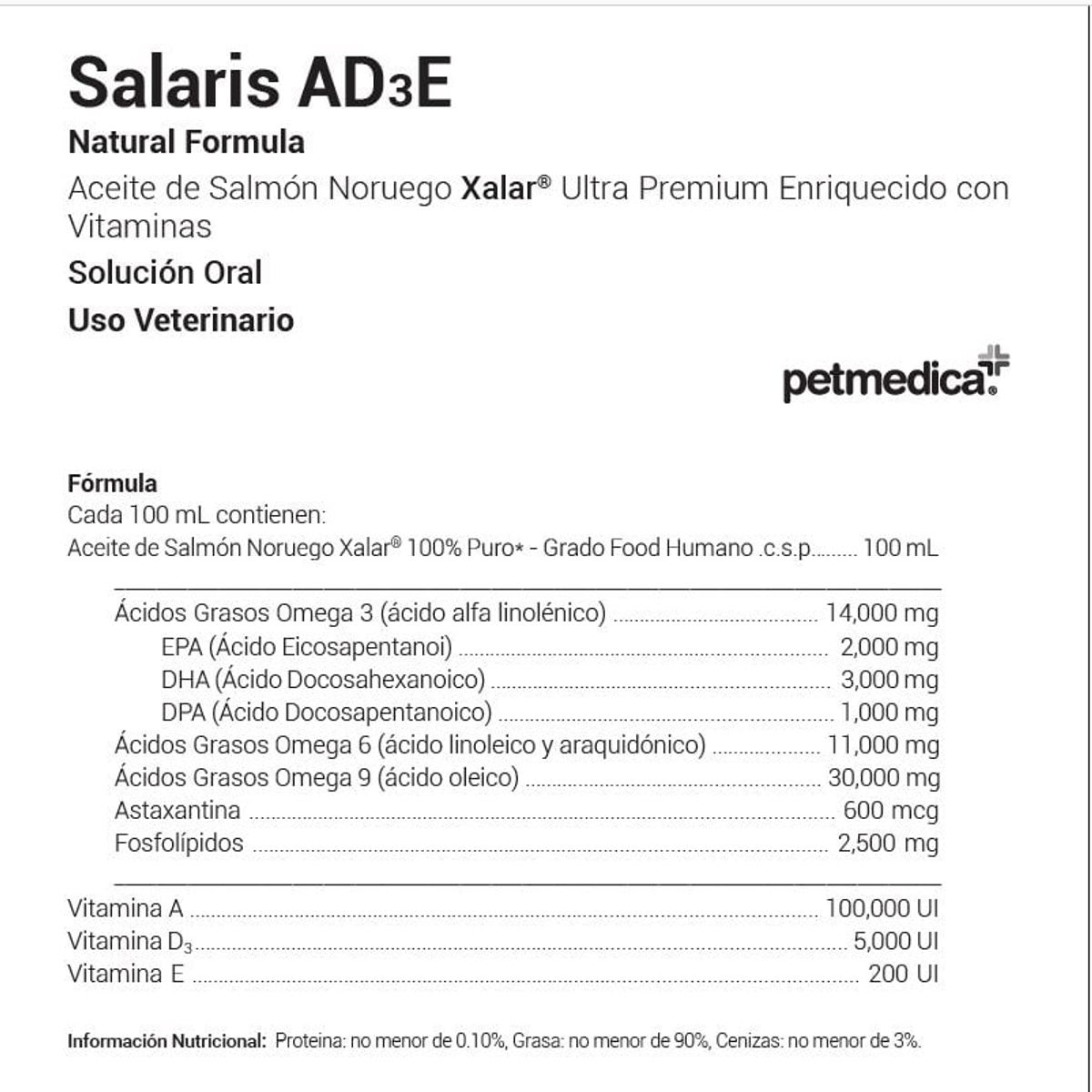 AGROVET - ACEITE DE SALMÓN PARA PERROS Y GATOS SALARIS AD3E X 350 ML