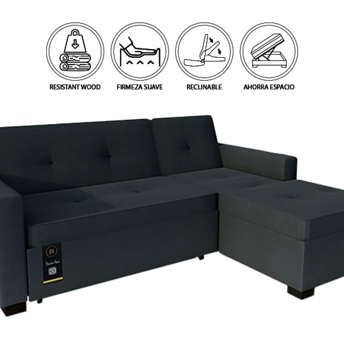 BARAKA HOME - Sofá Cama Seccional Debar Derecho 3 Cuerpos - Gris oscuro