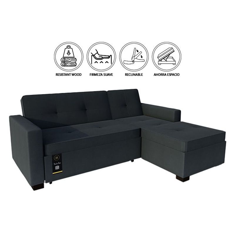 BARAKA HOME - Sofá Cama Seccional Debar Derecho 3 Cuerpos - Gris oscuro