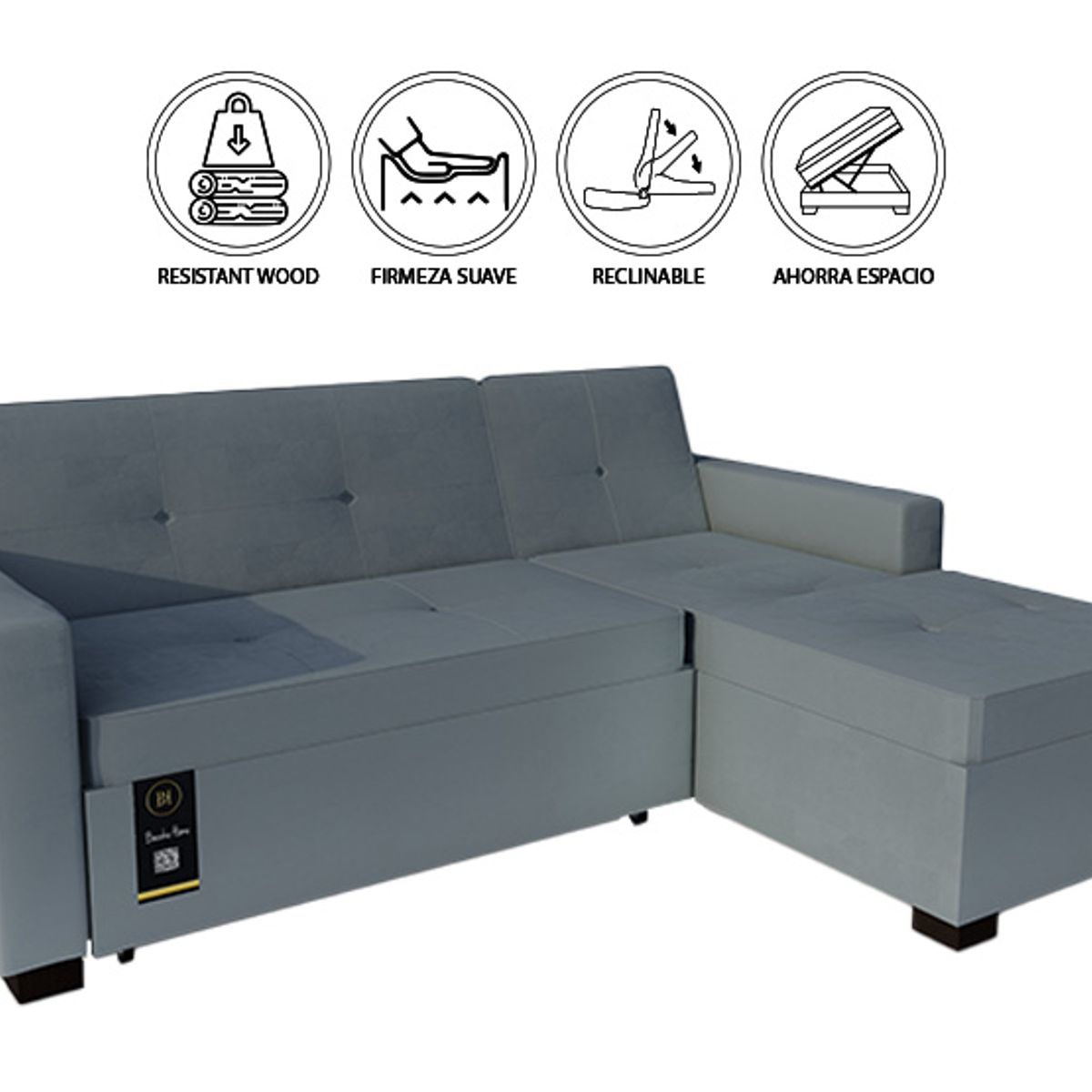 BARAKA HOME - Sofá Cama Seccional Debar Derecho 3 Cuerpos - Gris Claro