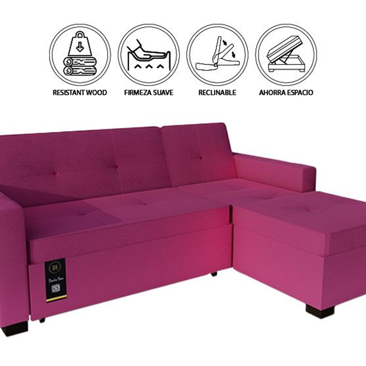 BARAKA HOME - Sofá Cama Seccional Debar Derecho 3 Cuerpos - Fucsia