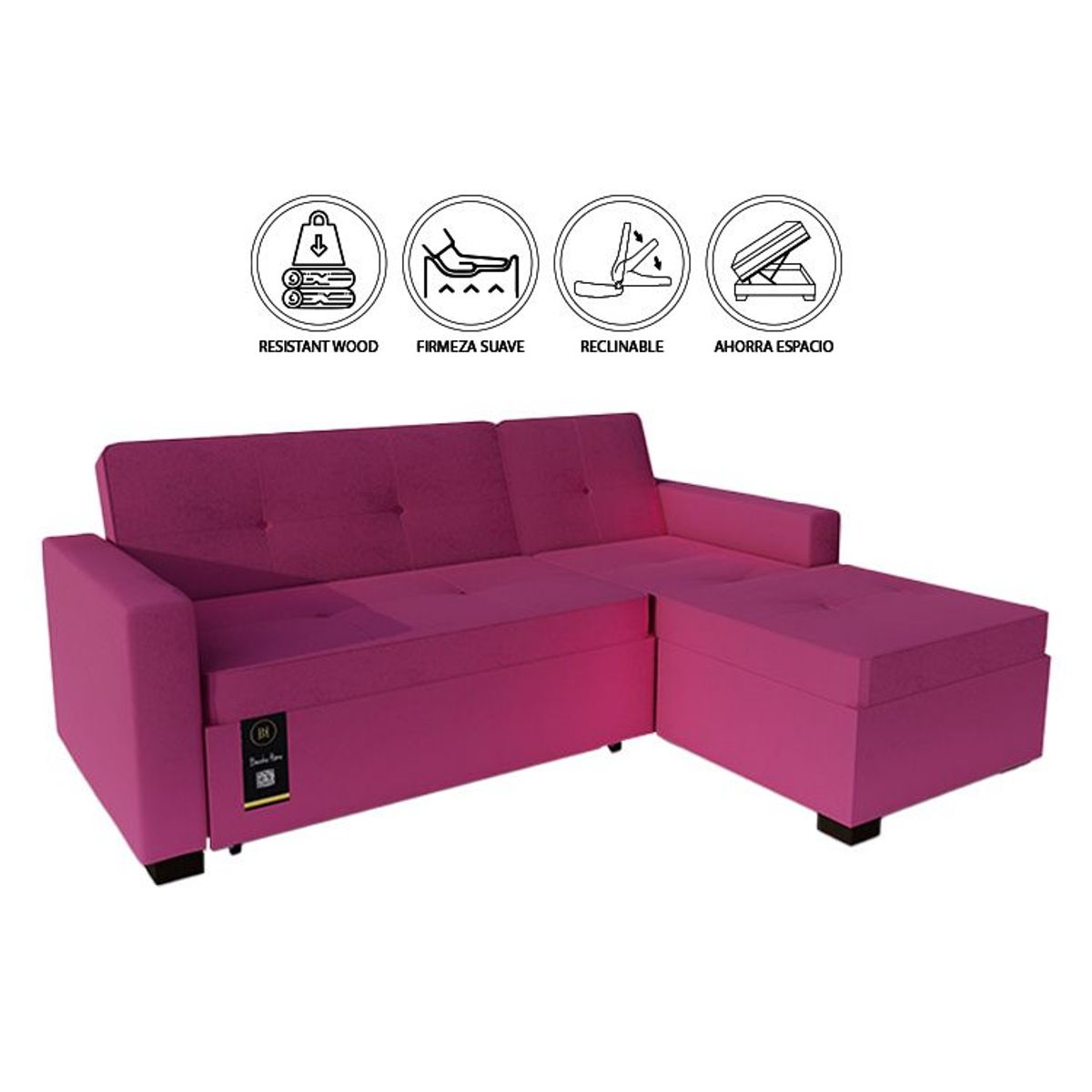 BARAKA HOME - Sofá Cama Seccional Debar Derecho 3 Cuerpos - Fucsia