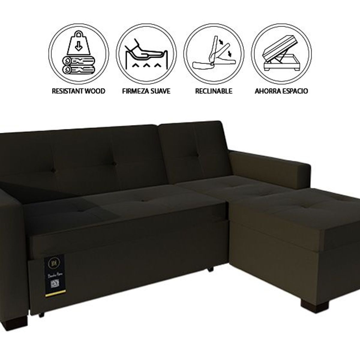 BARAKA HOME - Sofá Cama Seccional Debar Derecho 3 Cuerpos - Chocolate Oscuro