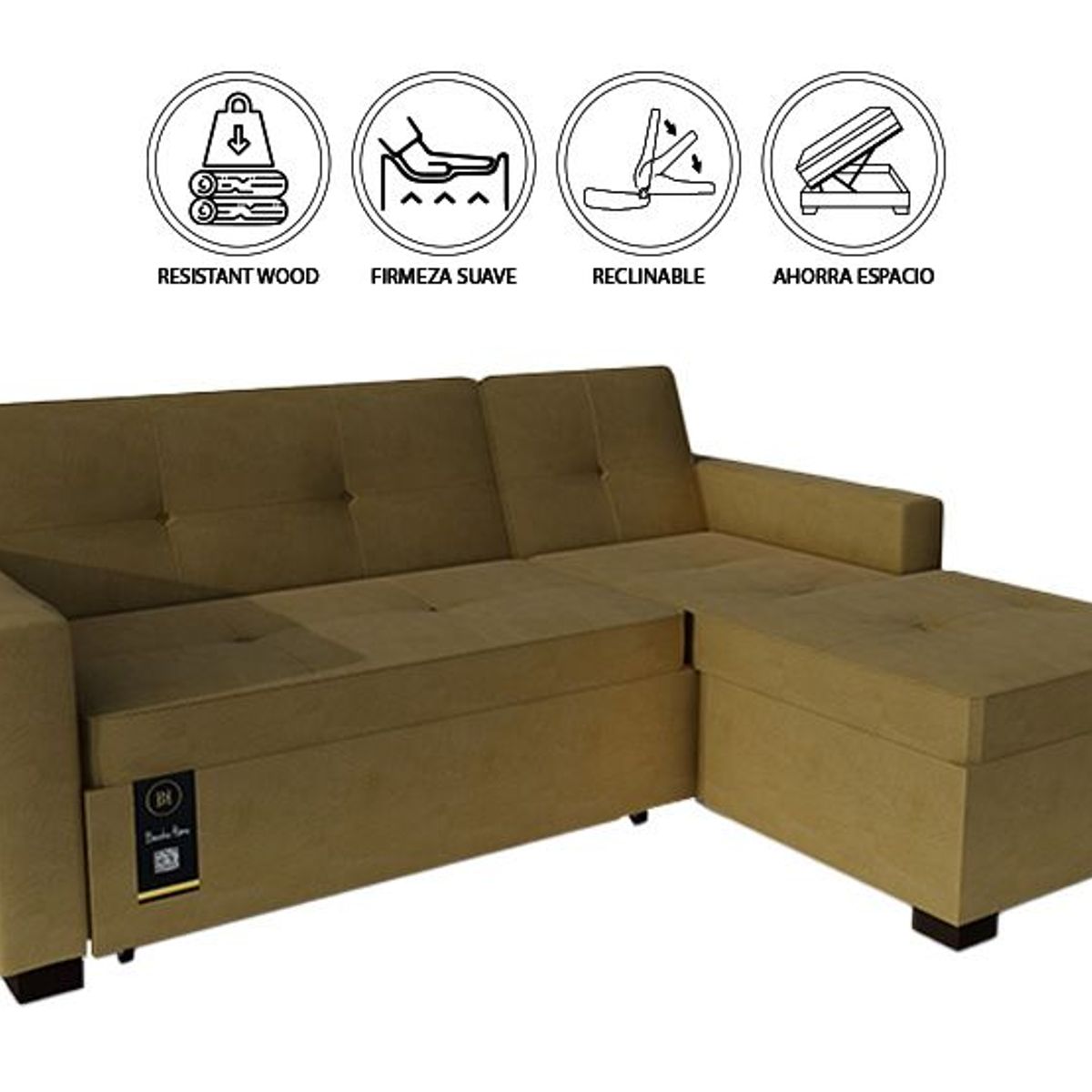 BARAKA HOME - Sofá Cama Seccional Debar Derecho 3 Cuerpos - Beige Oscuro
