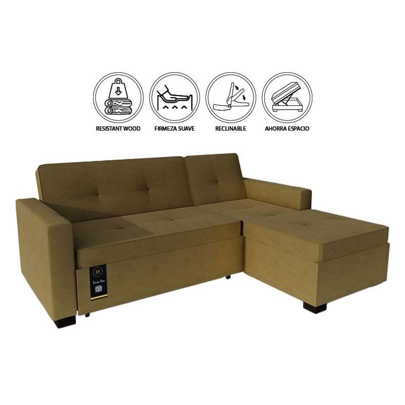 BARAKA HOME - Sofá Cama Seccional Debar Derecho 3 Cuerpos - Beige Oscuro