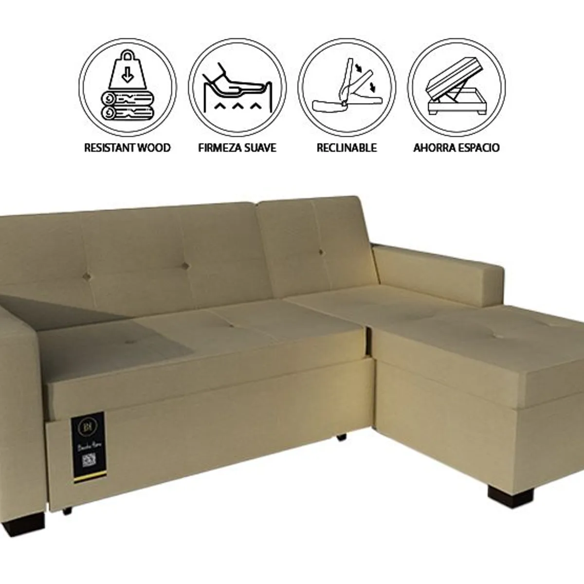 BARAKA HOME - Sofá Cama Seccional Debar Derecho 3 Cuerpos - Beige Claro