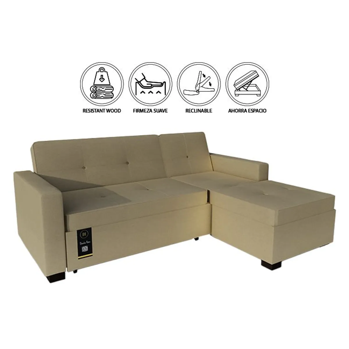 BARAKA HOME - Sofá Cama Seccional Debar Derecho 3 Cuerpos - Beige Claro