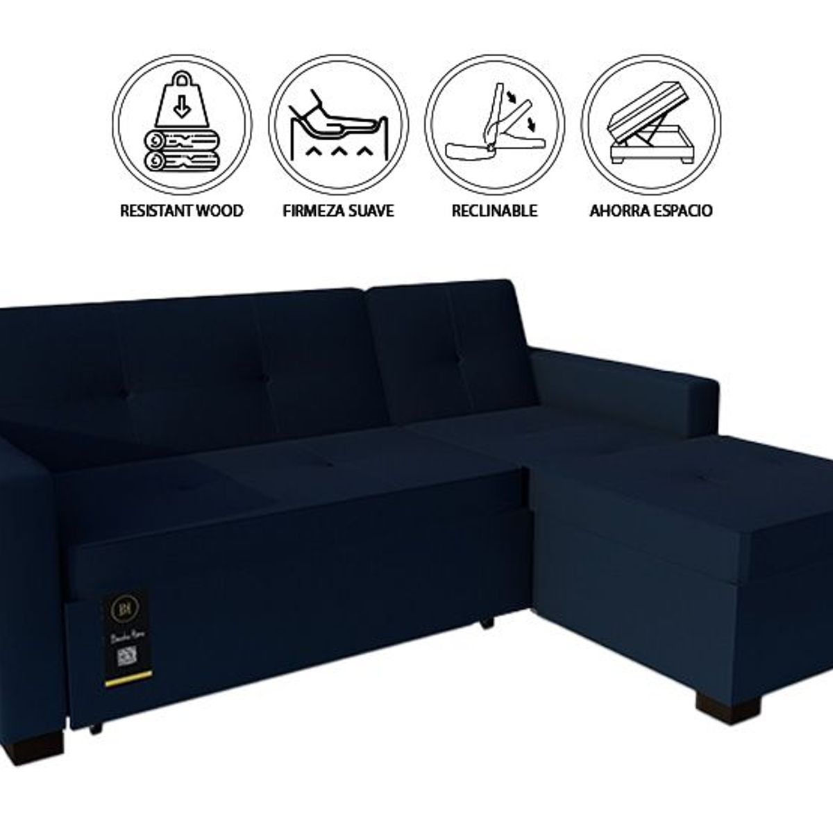 BARAKA HOME - Sofá Cama Seccional Debar Derecho 3 Cuerpos - Azul Marino