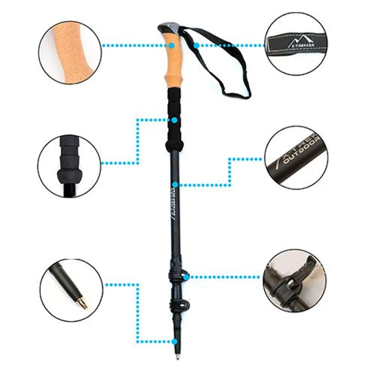 GENERICO - Baston De Trekking Mango De Corcho Aluminio Camping - Negro