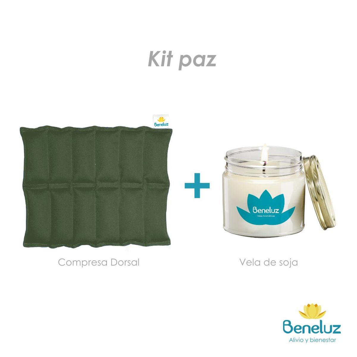 GENERICO - Kit Paz - Compresa Dorsal Verde Militar y Vela Aromática