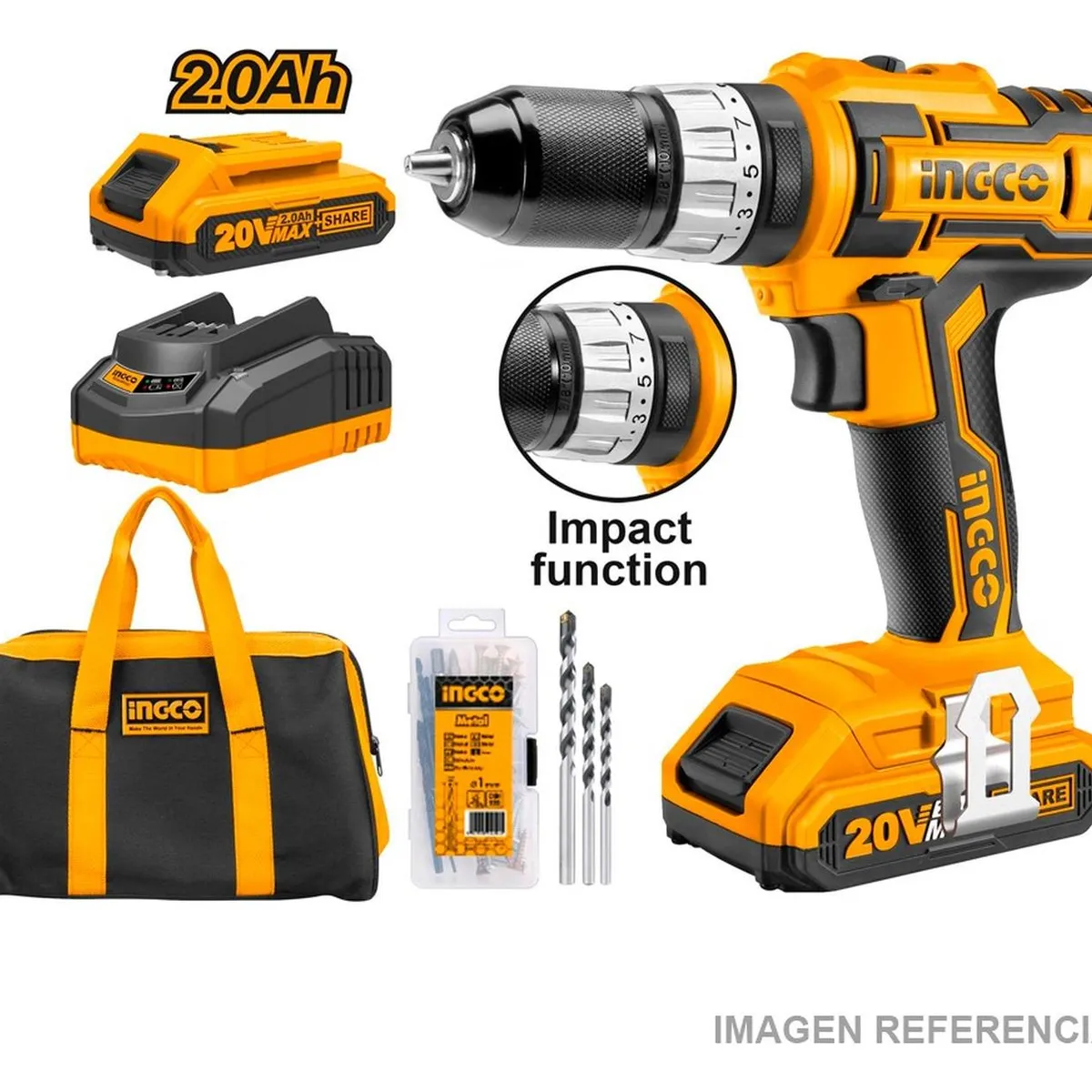 INGCO TOOLS - Taladro Atornillador Ingco CIDLI2002 3/8" 45 Nm 20v + 50 Acc