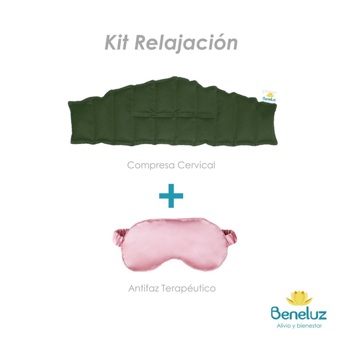 GENERICO - Kit Relajación - Compresa Cervical Verde Militar y Antifaz Terapéutico