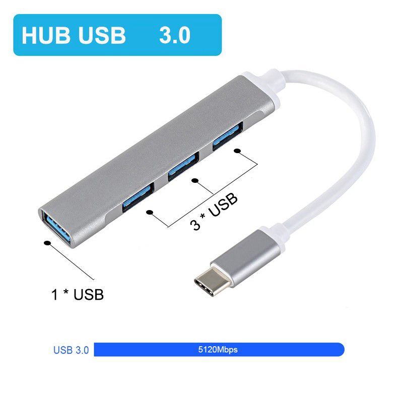 GENERICO - Adaptador Hub USB tipo C 4 en 1 Puertos PC, Laptop, Android.
