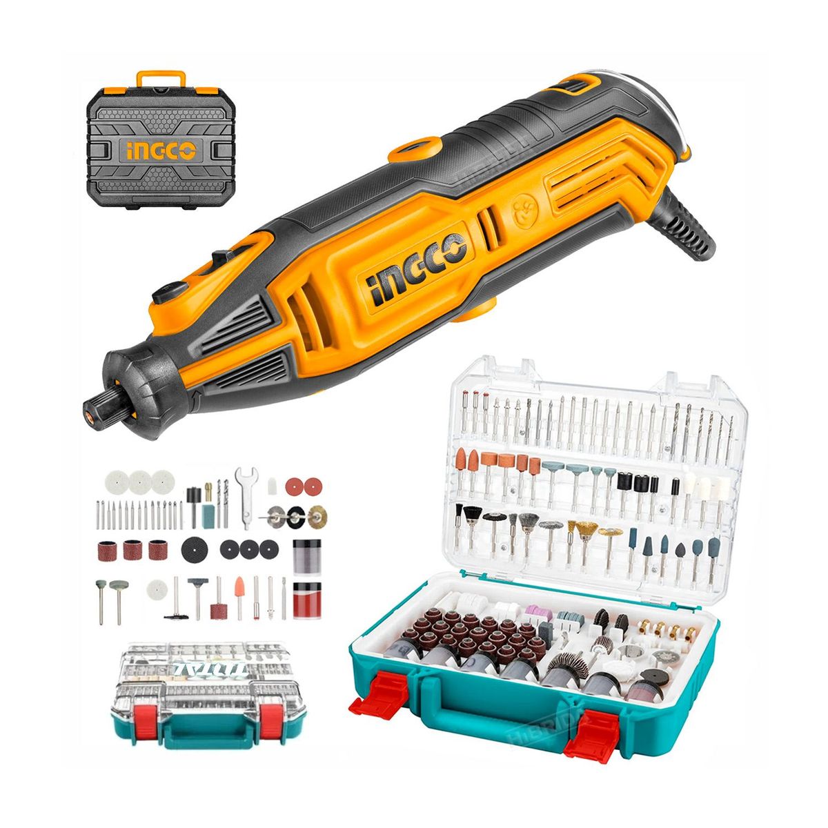 INGCO TOOLS - COMBO MINI GRINDER 130w TALADRO MULTIPROPÓSITO PULIR + SET 420 PZAS INGCO