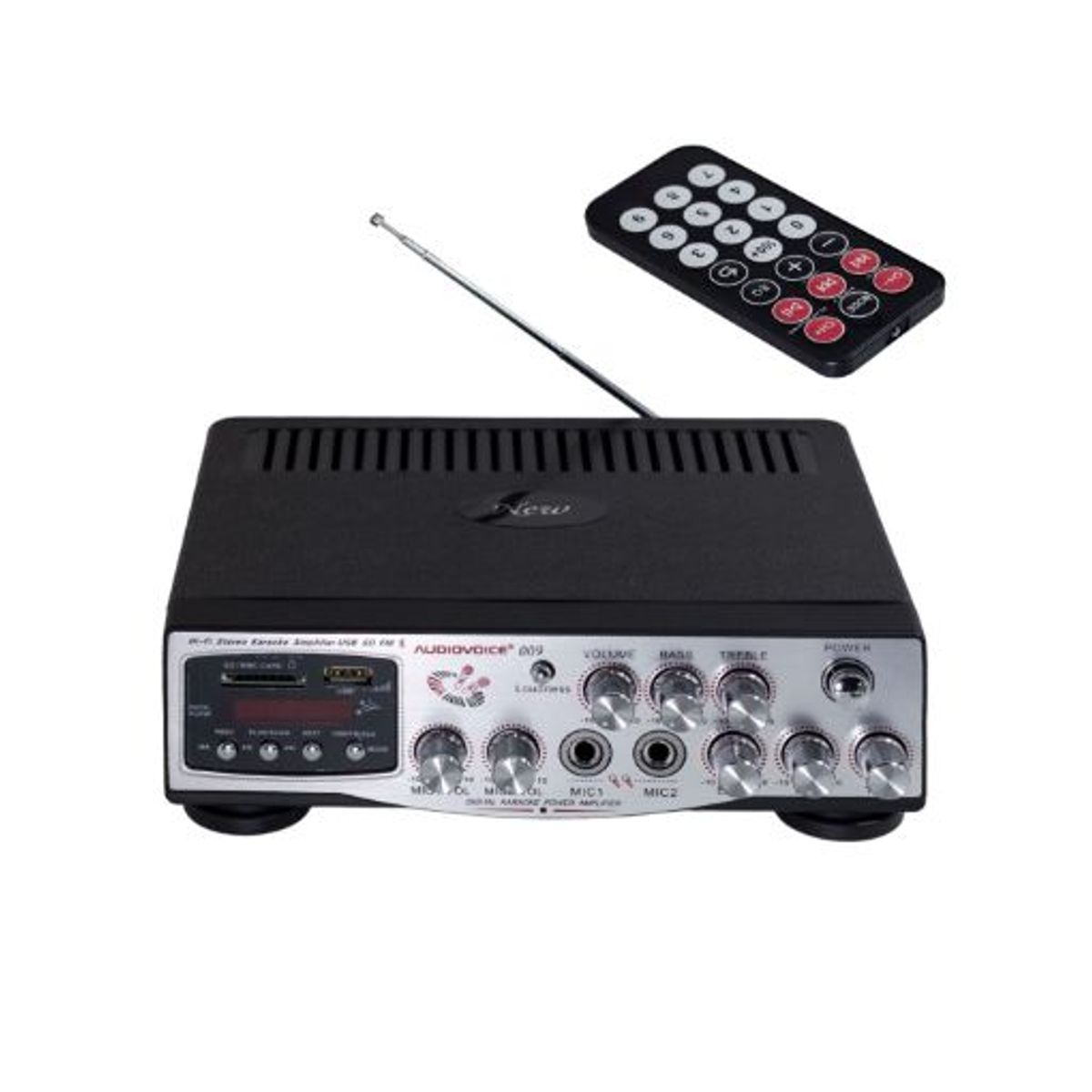 GENERICO - Amplificador de Audio 2 Ch 30W + 30W AC/DC 220V/12V 2 MIC USB/SD/FM