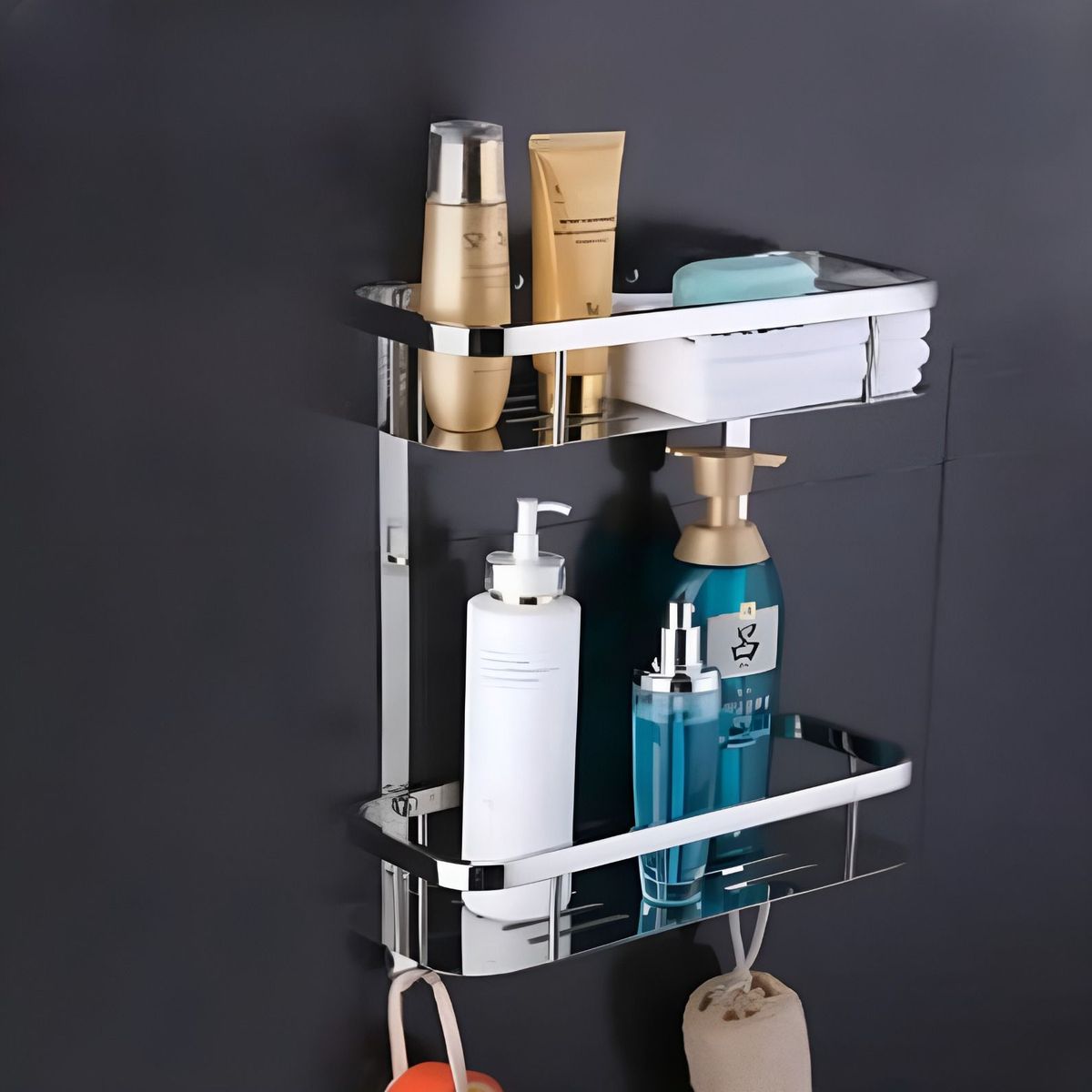 GREEN HOUSE - REPISA DOBLE ORGANIZADOR DUCHA -COCINA BRILLANTE