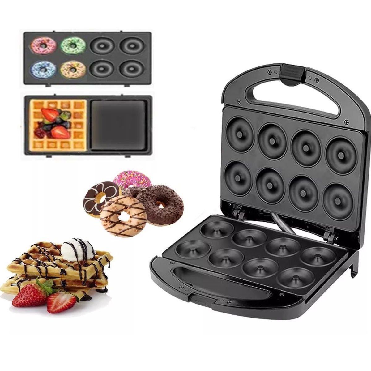 GENERICO - Máquina De Donas Y  Wafles 2 En 1 De 850 W