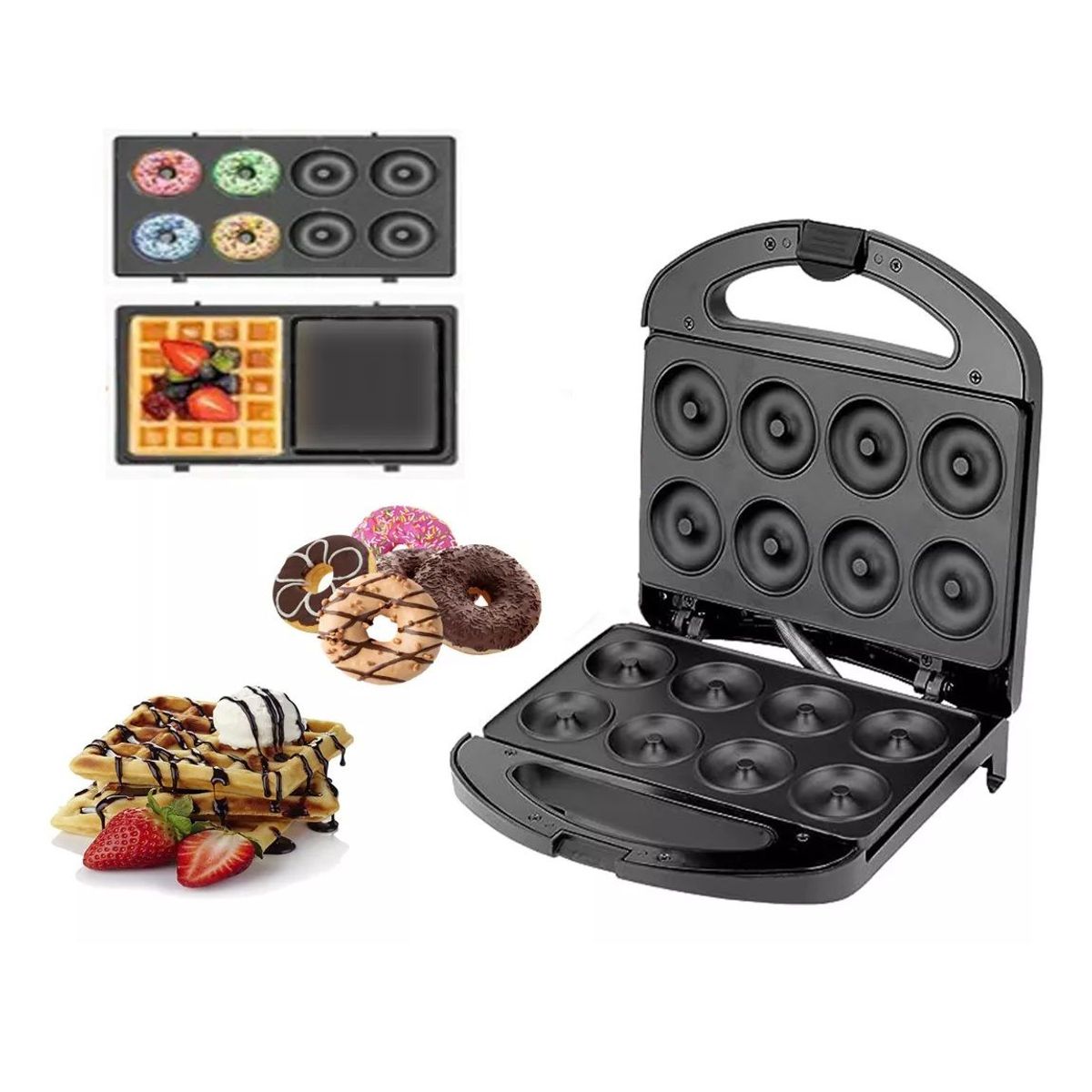 GENERICO - Máquina De Donas Y  Wafles 2 En 1 De 850 W