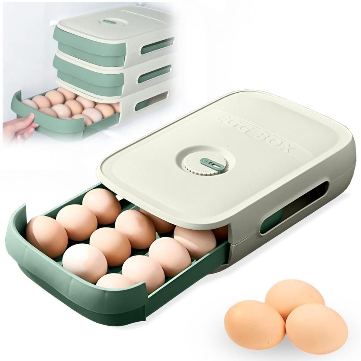 MINARI - Bandeja Organizador Porta Huevos Táper Apilable Verde 38V