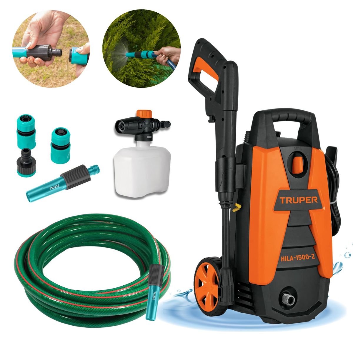 TRUPER - Combo hidrolavadora 1500PSI truper manguera 5m conector rápidos click