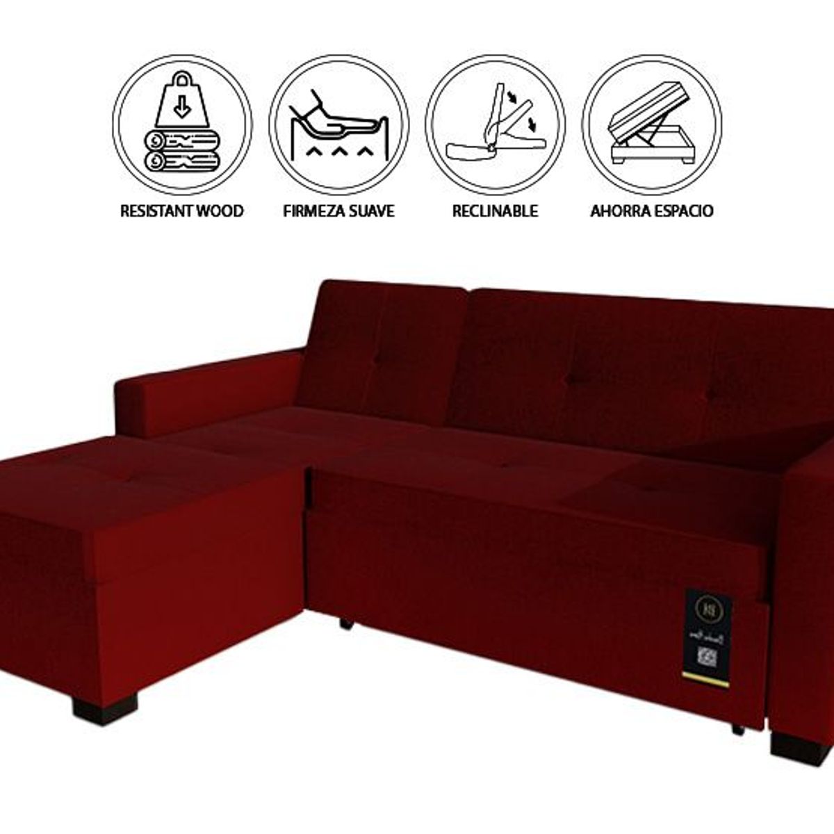 BARAKA HOME - Sofá Cama Multifuncional Debar Izquierdo 3 Cuerpos - Rojo
