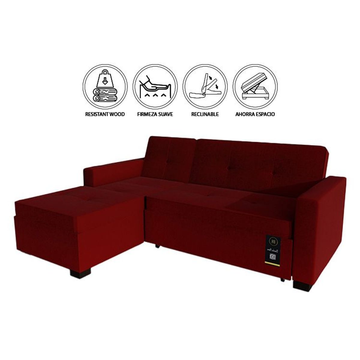 BARAKA HOME - Sofá Cama Multifuncional Debar Izquierdo 3 Cuerpos - Rojo