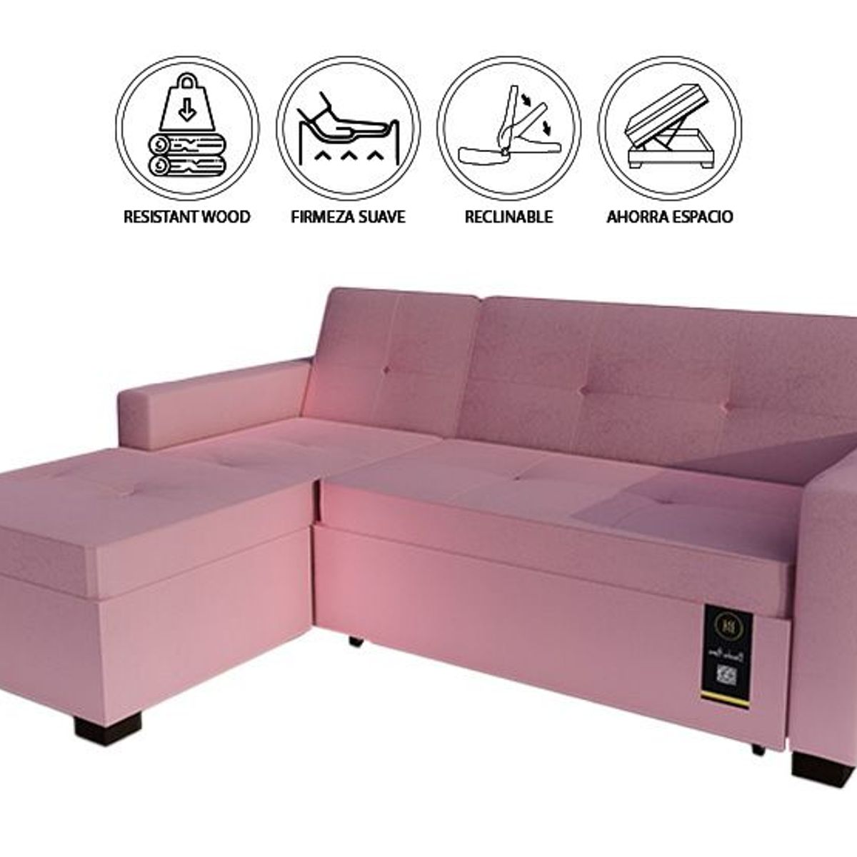 BARAKA HOME - Sofá Cama Multifuncional Debar Izquierdo 3 Cuerpos - Palo Rosa
